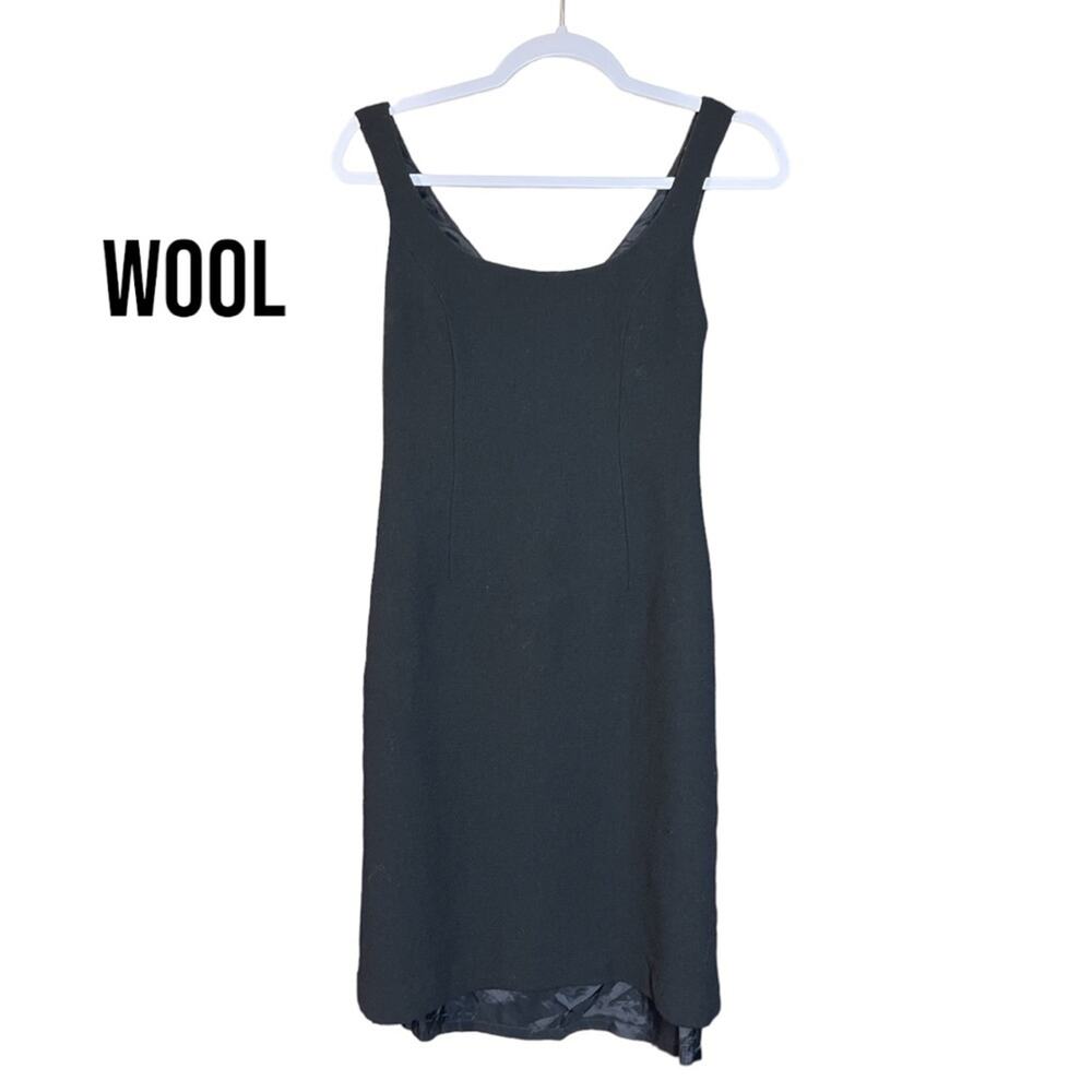 Rickie Freeman for Teri John Black Wool‎ Sheath Dress Sleeveless Textured 4